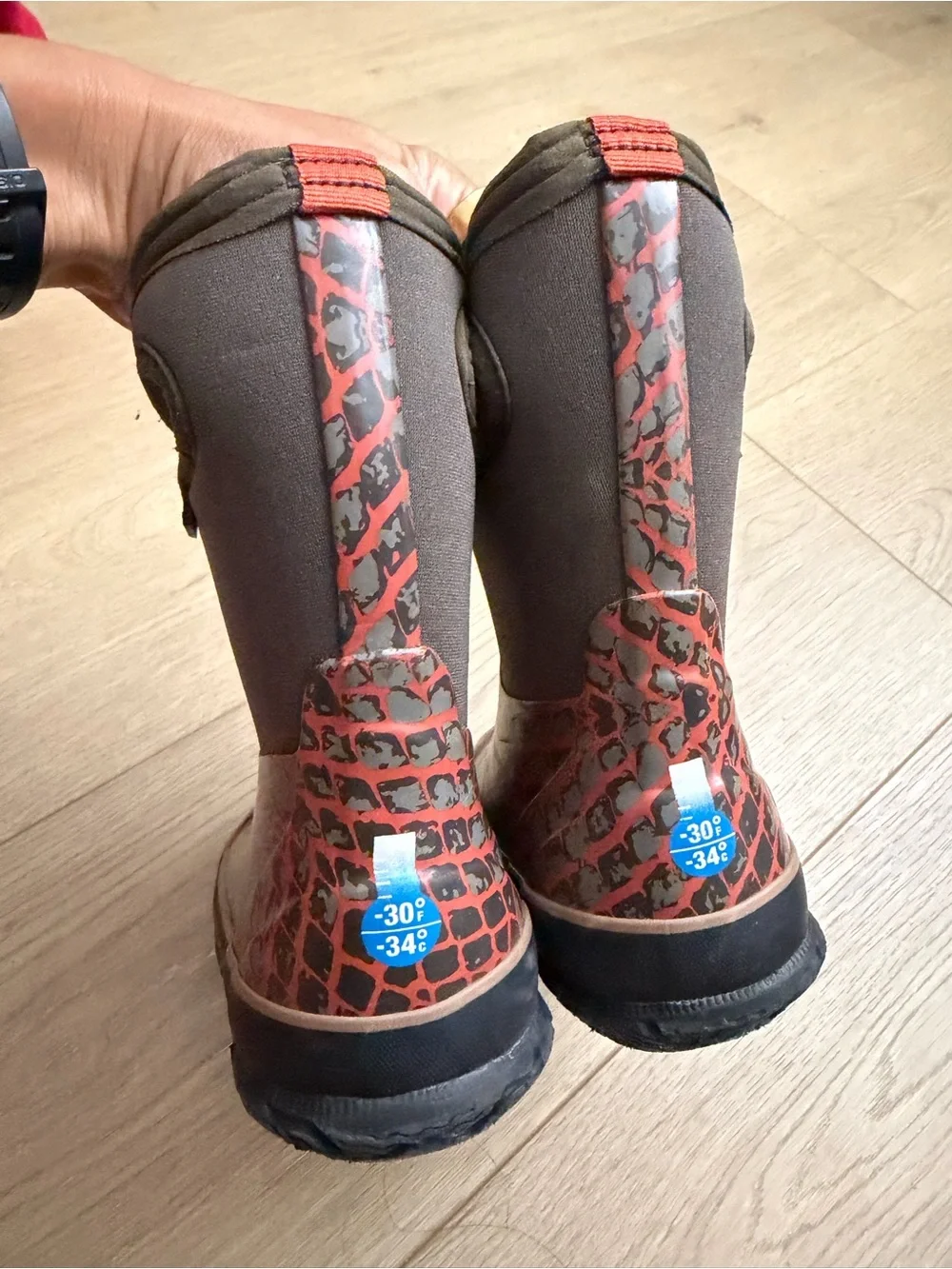 Bogs Kids' Waterproof K Classic Brown Patterned Rain Snow Boots